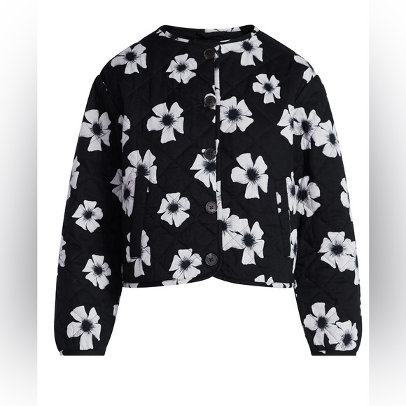 NWT Quilted Cropped Shacket Floral Black and White Women's Jacket - Picture 5 of 7